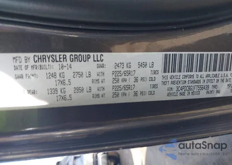 2015 Dodge Journey Sxt from USA, damaged, VIN 3C4PDCBG1FT556439